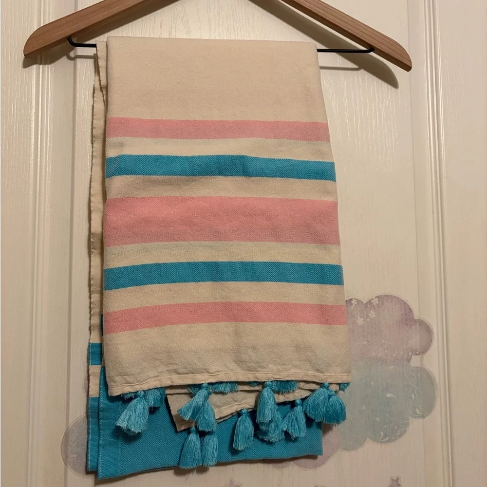 NWOT Nova Blue Pink Striped Turkish Towel pack of 2, pink/blue w/tassels